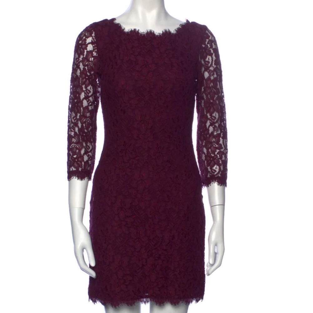 Diane Von Furstenberg Zarita Lace Mini Dress in Purple
, Purple Lace Dress, 10